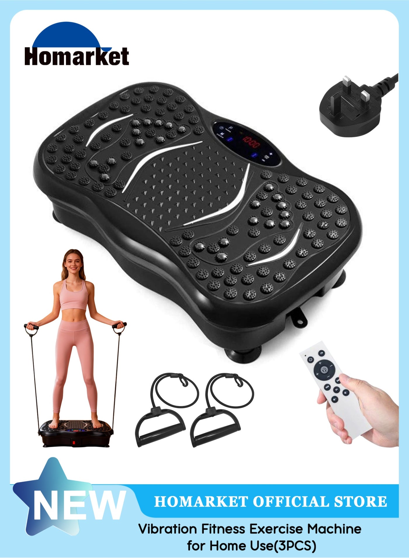 Vibration Plates, Vibration Fitness Exercise Machine for Home Use, with Bluetooth Speaker, 5 Program Modes, 2 Resistance Bands, Vibration Fitness Trainer, 330lb Max Load